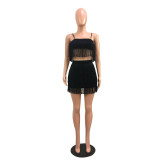 Women Summer Sexy Fringe Crop Top And Bodycon Skirt Two Piece