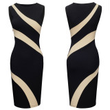 Women Summer Round Neck Sleeveless Colorblock Zip Dress
