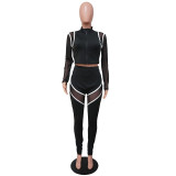 Plus Size Women Contrast Long Sleeve Top And Pant Sports Two-Piece