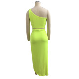 Plus Size Women Crinkled Solid Crop Top And Skirt Two Piece
