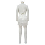 Women Fall Solid Fringed V-Neck Blazer and Pant Two-Piece Set