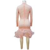 Plus Size Women Long Sleeve Cutout Lace Dress