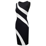 Women Summer Round Neck Sleeveless Colorblock Zip Dress