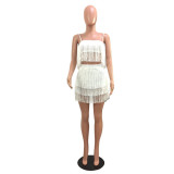 Women Summer Sexy Fringe Crop Top And Bodycon Skirt Two Piece