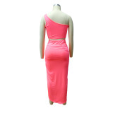 Plus Size Women Crinkled Solid Crop Top And Skirt Two Piece
