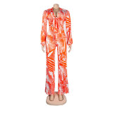Sexy Printed Nightclub Lace-Up Two-Piece Pants Set