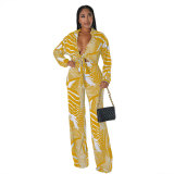 Sexy Printed Nightclub Lace-Up Two-Piece Pants Set