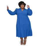 Plus Size Women's Ruffled Shoulder Long Sleeve Layered Swing Dress