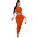 Women's Winter Fashion Ribbed Multicolor Baseball Uniform Set