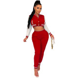 Women's Winter Fashion Ribbed Multicolor Baseball Uniform Set