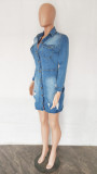 Slim Fit Sexy Low Back Stretch Breasted Denim Bodycon Dress Midi Dress