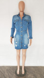 Slim Fit Sexy Low Back Stretch Breasted Denim Bodycon Dress Midi Dress