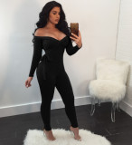 Sexy deep v women's long-sleeved off-the-shoulder Jumpsuit