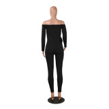 Sexy deep v women's long-sleeved off-the-shoulder Jumpsuit