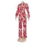 Sexy Printed Nightclub Lace-Up Two-Piece Pants Set
