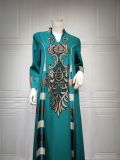 Women Embroidered Striped Abaya Muslim Dubai Muslim Robe Long Dress