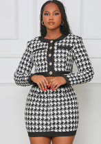 Women Printed Tank Top Long Sleeve Jacket Mini Skirt Three-Piece