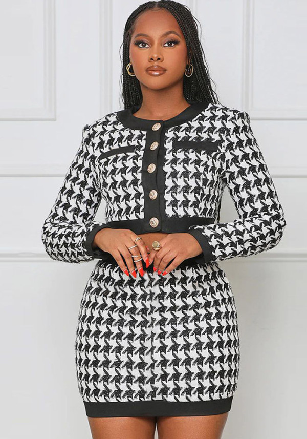 Women Printed Tank Top Long Sleeve Jacket Mini Skirt Three-Piece