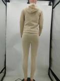 Women's Fashion Winter Fleece Drawstring Letter Print Hoodie Two-Piece Set with Pockets