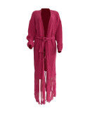 Women Long Sleeve Fringe Cardigan Sweater