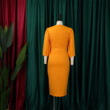 Plus Size Women'S Fall/Winter V-Neck Long Sleeve Top Bodycon Skirt Two Piece Set