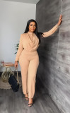 Long Sleeve Cardigan Round Neck Top Slim Pants Business Women's Two Piece