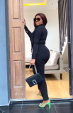 Long Sleeve Cardigan Round Neck Top Slim Pants Business Women's Two Piece
