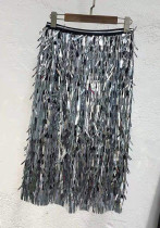 Women Fringed Sequin High Waist Bodycon Skirt