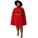 Plus Size Women Bell Bottom Sleeve Pleated Dress