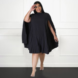 Plus Size Women Bell Bottom Sleeve Pleated Dress