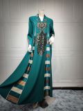 Women Embroidered Striped Abaya Muslim Dubai Muslim Robe Long Dress