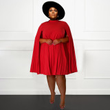 Plus Size Women Bell Bottom Sleeve Pleated Dress