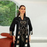 Women Embroidered Striped Abaya Muslim Dubai Muslim Robe Long Dress