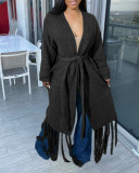 Women Long Sleeve Fringe Cardigan Sweater