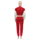Women's Letter Print Casual Two-Piece Patchwork Tracksuit