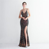 Velvet Sequin Sling Sequin Long Formal Party Slim Evening Dress