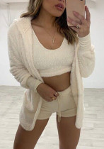Loungewear Long Sleeve Plush Fashion Casual Three-Piece Jacket Tank Top Shorts Tracksuit