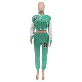 Women's Letter Print Casual Two-Piece Patchwork Tracksuit
