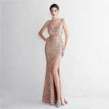 Velvet Sequin Sling Sequin Long Formal Party Slim Evening Dress