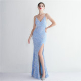 Velvet Sequin Sling Sequin Long Formal Party Slim Evening Dress