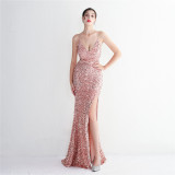 Velvet Sequin Sling Sequin Long Formal Party Slim Evening Dress