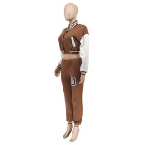 Women's Letter Print Casual Two-Piece Patchwork Tracksuit