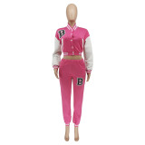 Women's Letter Print Casual Two-Piece Patchwork Tracksuit