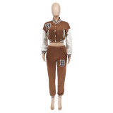 Women's Letter Print Casual Two-Piece Patchwork Tracksuit