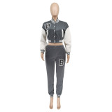 Women's Letter Print Casual Two-Piece Patchwork Tracksuit