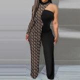 Sexy Contrast Patchwork Fashion Print Jumpsuit