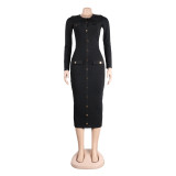 Sexy Slim Fit Solid Color Ribbed Long Bodycon Dress