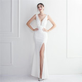 Toast dress bride long long sleeve red slim fishtail wedding dress