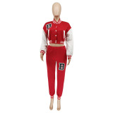 Women's Letter Print Casual Two-Piece Patchwork Tracksuit