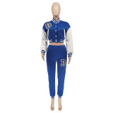 Women's Letter Print Casual Two-Piece Patchwork Tracksuit